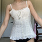 Solid color small camisole folding waist lace top spicy eprolo