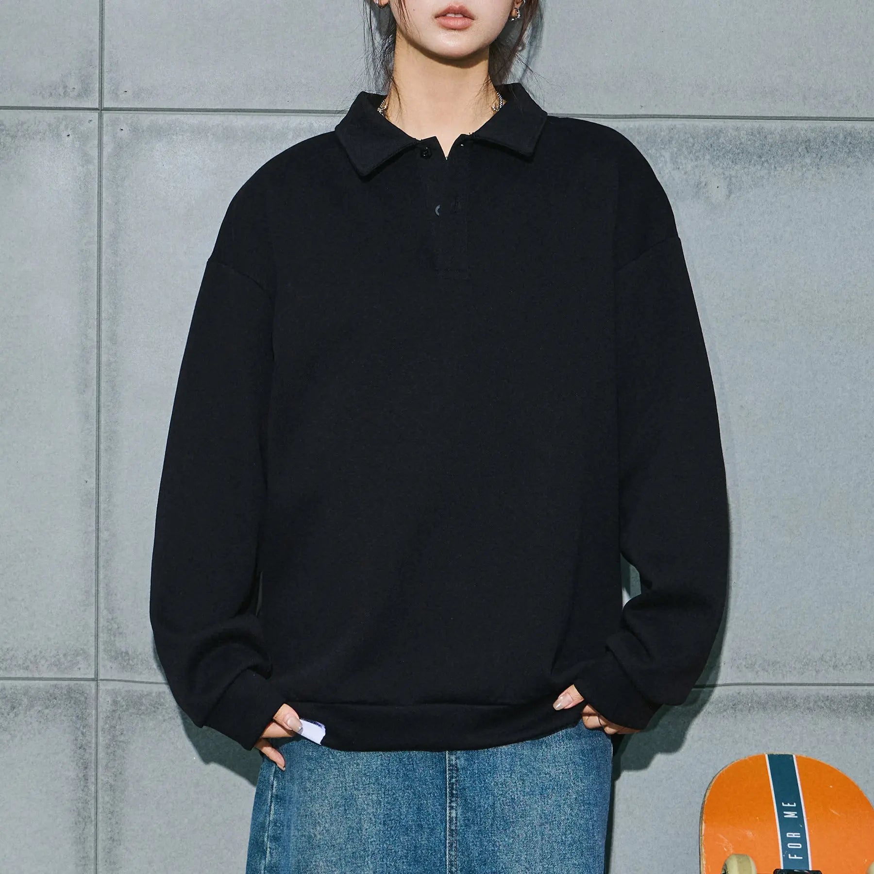 Men's autumn and winter long sleeved solid color polo shirt with a collared sweatshirt eprolo