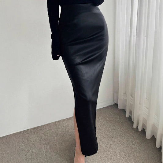 High waisted sexy slit slim half length skirt