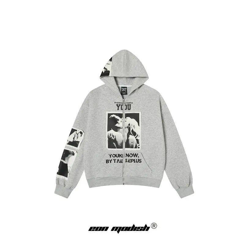 Street Punk Patchwork Printed Cardigan Sweatshirt eprolo