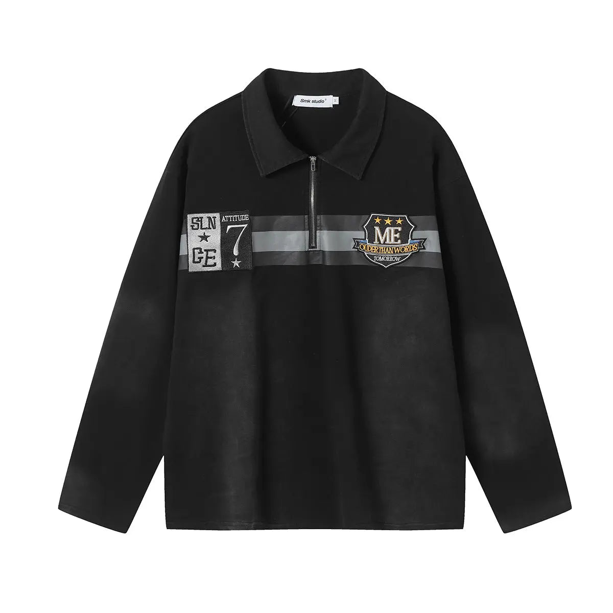 Embroidered sweatshirt with washed collar polo shirt eprolo