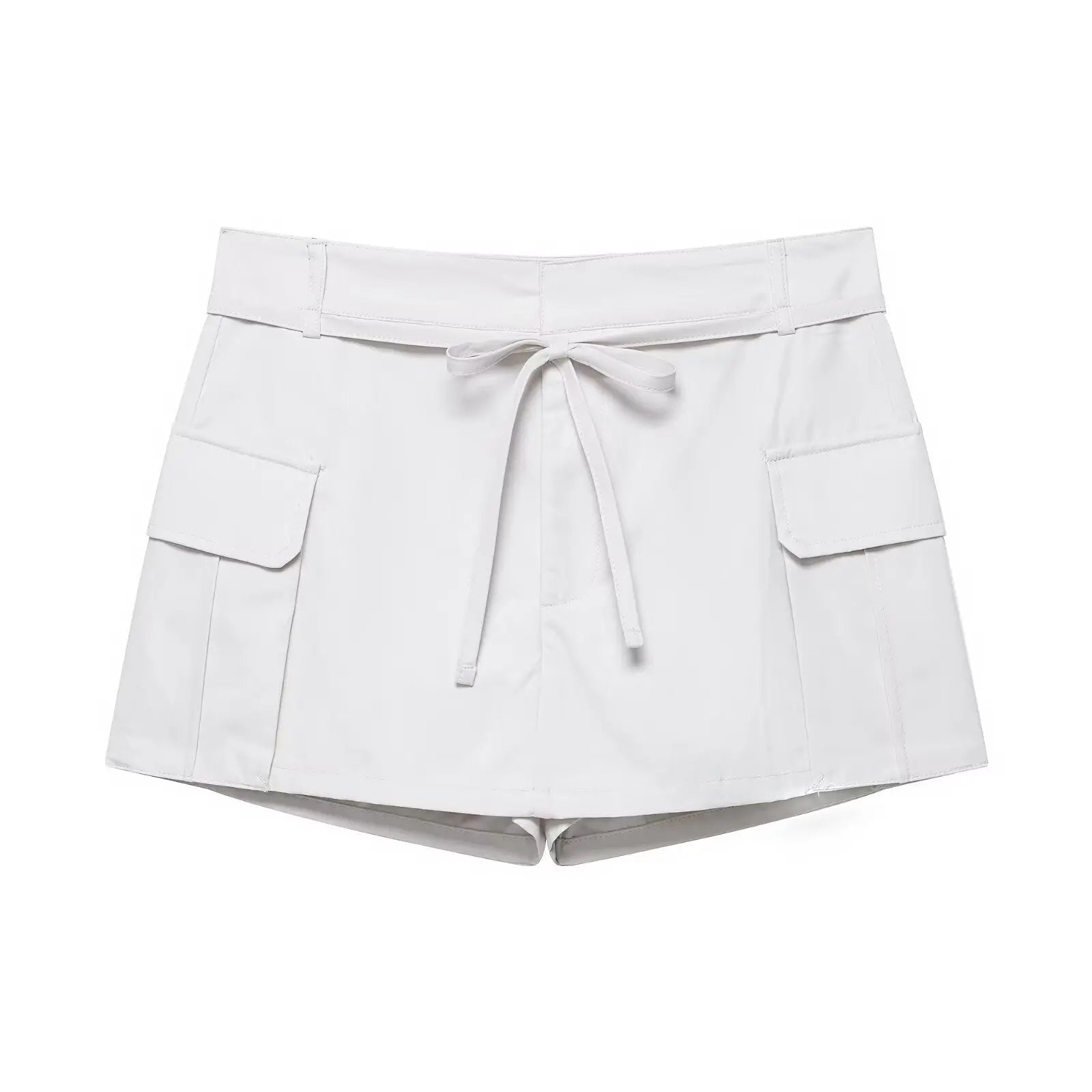 Drawstring tie solid color belt safety pants skirt for women eprolo