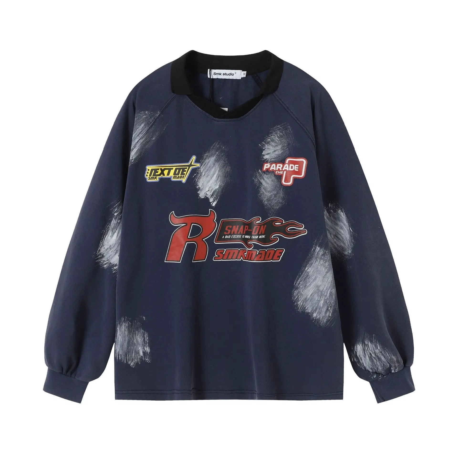 Brush Graffiti Sports Campus Collar Polo Shirt Long Sleeve eprolo