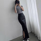High waisted sexy slit slim half length skirt