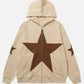 Five cornered star patch embroidered printed hooded sweatshirt with zipper sweatshirt for men eprolo