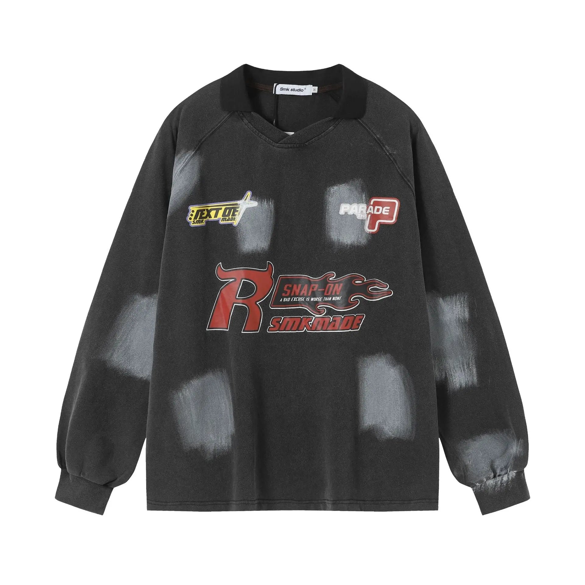 Brush Graffiti Sports Campus Collar Polo Shirt Long Sleeve eprolo