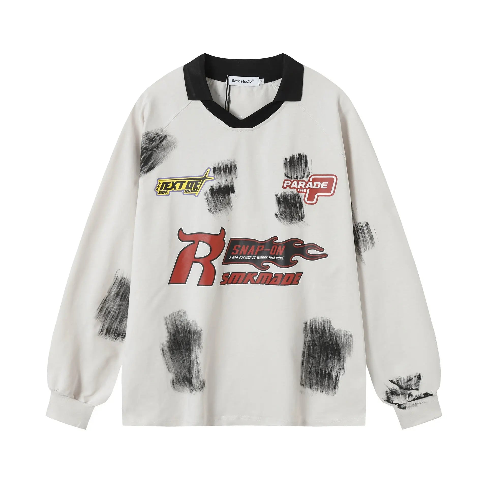 Brush Graffiti Sports Campus Collar Polo Shirt Long Sleeve eprolo