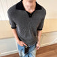 Collar Fine Ribbed Elastic Short Sleeve Casual Knit T-Shirt