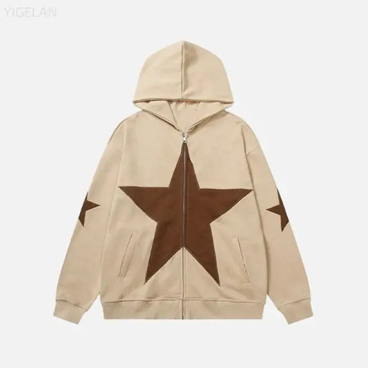 Five cornered star patch embroidered printed hooded sweatshirt with zipper sweatshirt for men eprolo