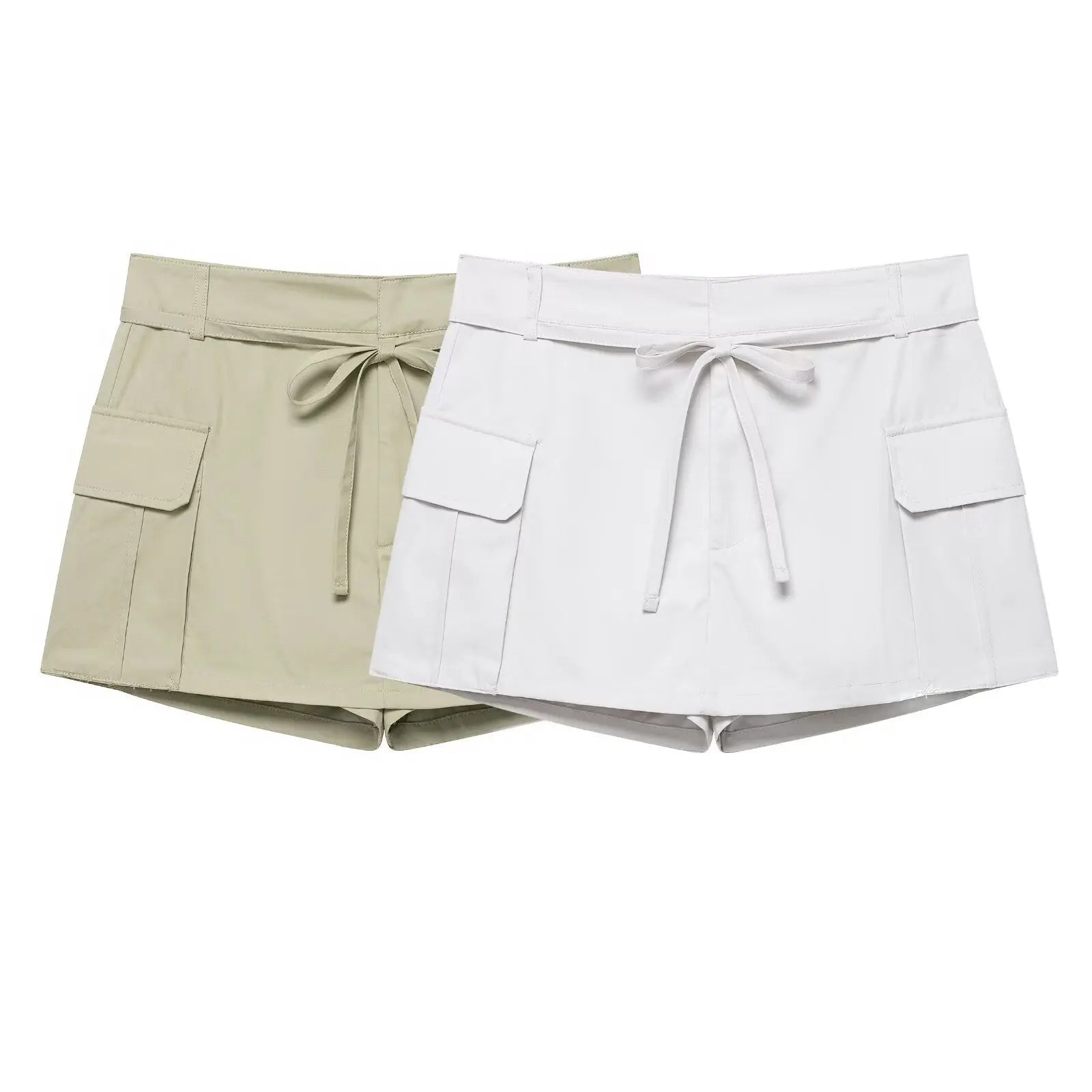 Drawstring tie solid color belt safety pants skirt for women eprolo