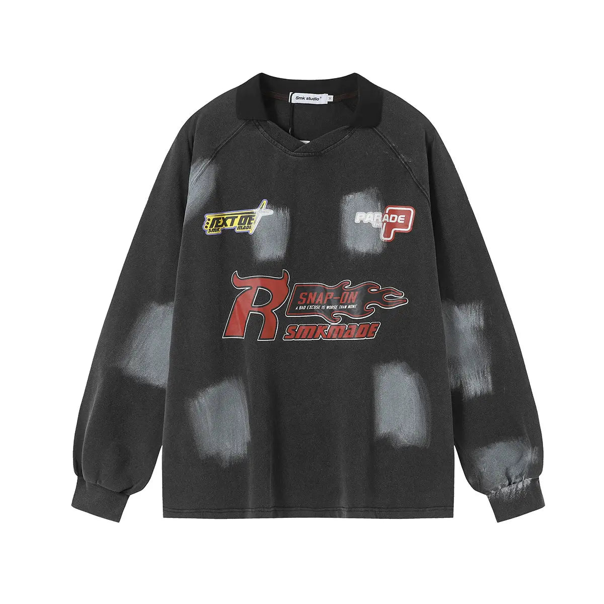 Brush Graffiti Sports Campus Collar Polo Shirt Long Sleeve eprolo