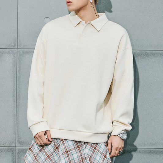 Men's autumn and winter long sleeved solid color polo shirt with a collared sweatshirt eprolo