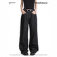 Dark Color Topstitching Straight Loose Commuting Denim Trousers Cleanfit