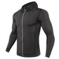 New Rashgard Hooded Sport Shirt Men Long Sleeve Zipper Running T Shirt Men Hoody Compression Shirt Gym Tshirt Fitness Top