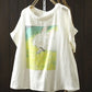 Double Layer Cotton Gauze Printed Short Sleeve Crew Neck Shirt for Women, Petite Size, Literary Leisure Short Top eprolo