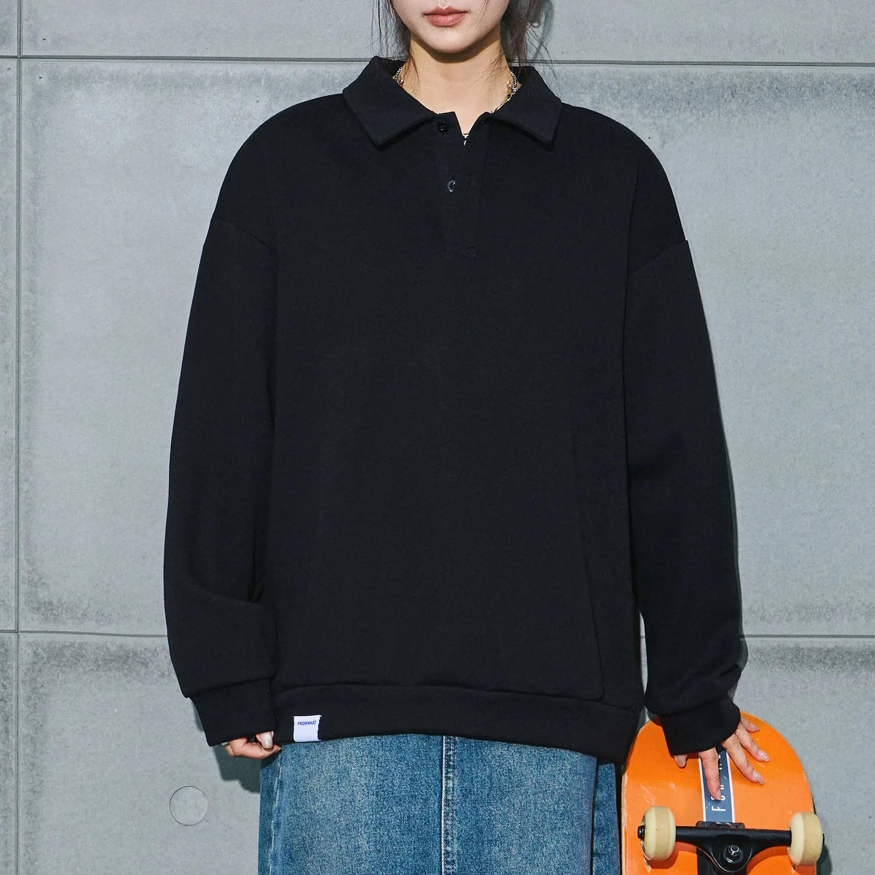 Men's autumn and winter long sleeved solid color polo shirt with a collared sweatshirt eprolo