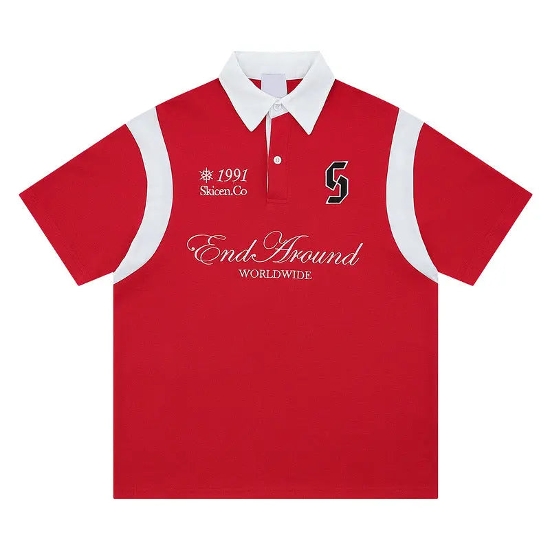 Retro Campus Color Block Short Sleeve Polo Shirt  Grid Breathable eprolo