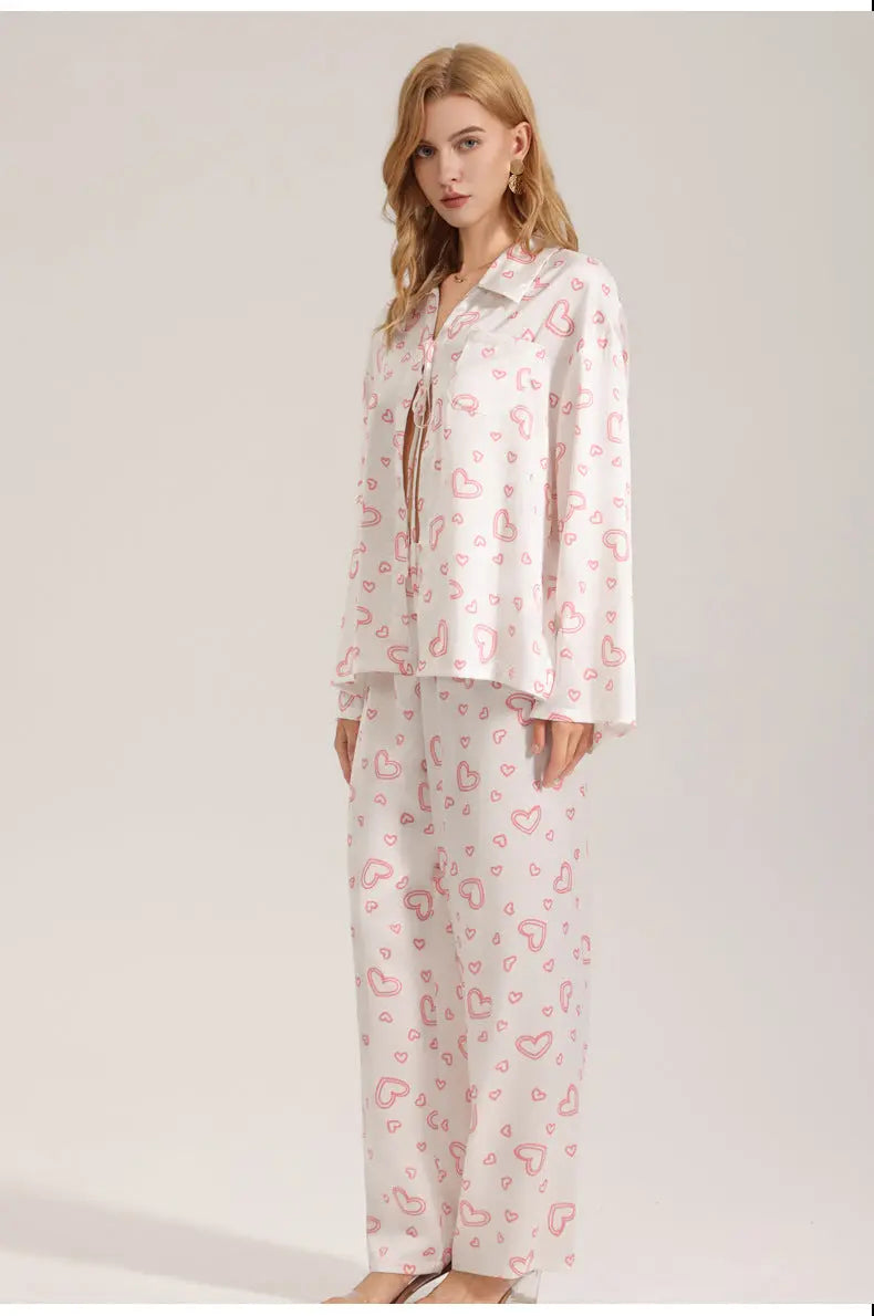 Three-Piece Pajama Set with Heart Print - Strap Top, Long Sleeve, and Long Pants for Women eprolo