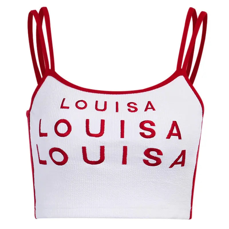 Letter embroidery contrasting color camisole women summer exposed navel sexy eprolo