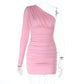 One Shoulder Sexy Backless Long Sleeve Fitted Dress eprolo