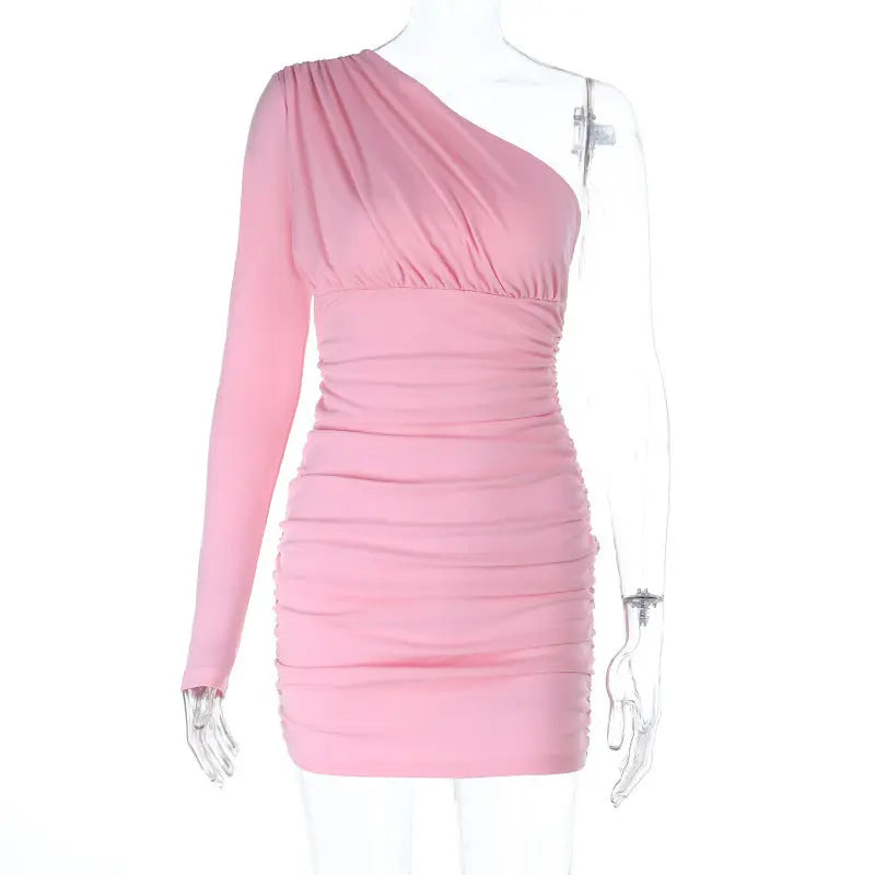 One Shoulder Sexy Backless Long Sleeve Fitted Dress eprolo