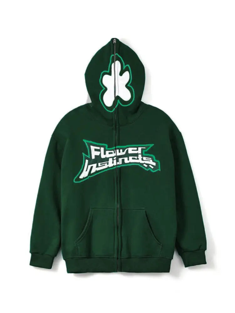 Loose women's hoodie Y2k oversized floral embroidery pattern zipper hoodie eprolo