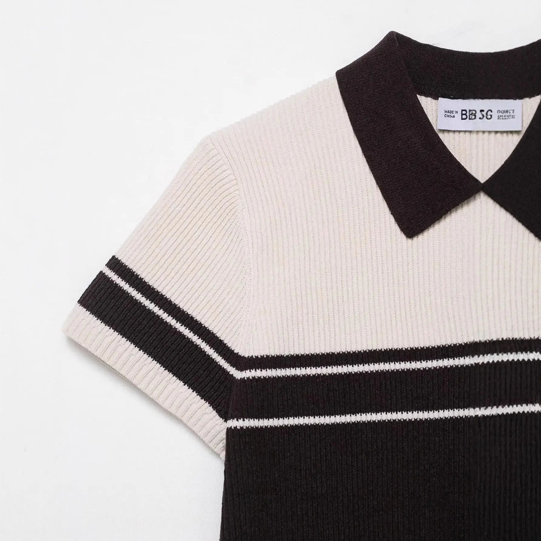 POLO collar short sleeved color blocked knit T-shirt top eprolo