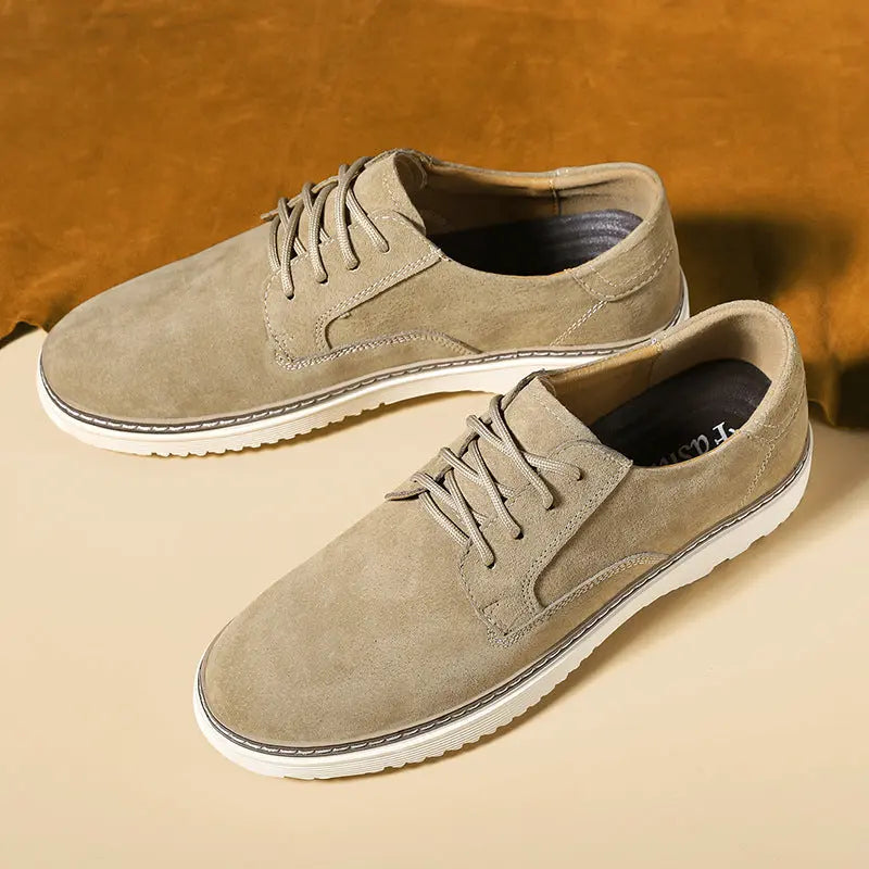 Men's Round Toe Leather Casual Shoes with Front Laces Work Boots Breathable Flat Heel Single Shoes Men's Shoes eprolo