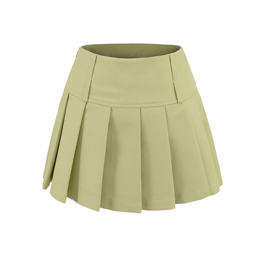 Double Buckle A-Line High Waist Sweet and Spicy Pleated Skirt Short Skirt