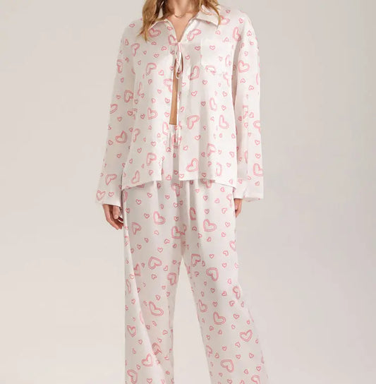 Three-Piece Pajama Set with Heart Print - Strap Top, Long Sleeve, and Long Pants for Women eprolo