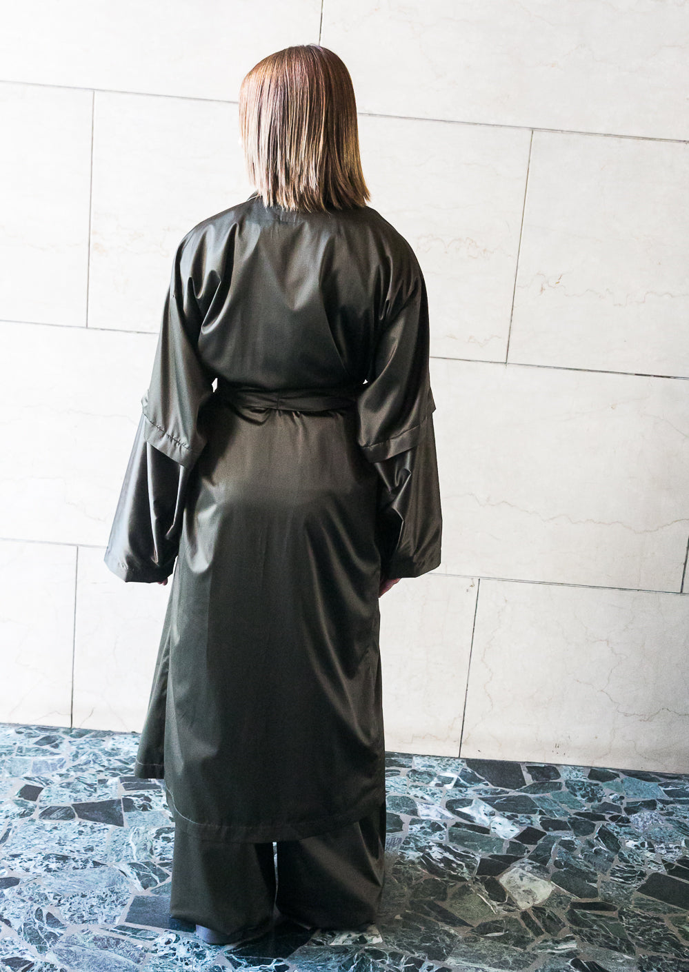 Recycled Polyester Mid Season Trench - Black/Olive/Ocra Newlife-5