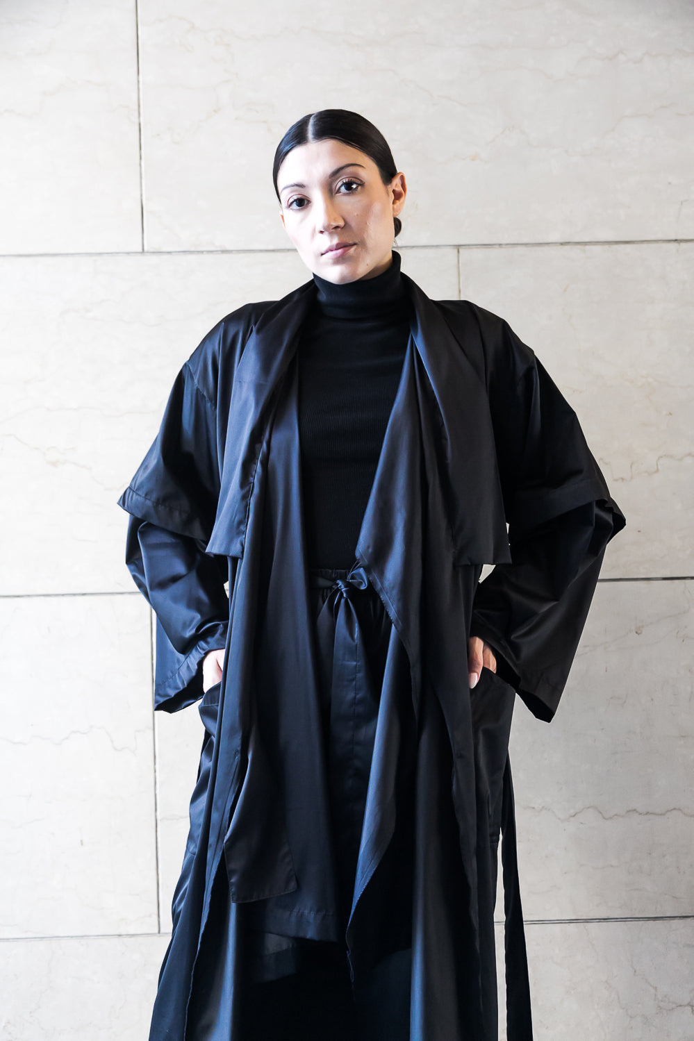 Recycled Polyester Mid Season Trench - Black/Olive/Ocra Newlife-1