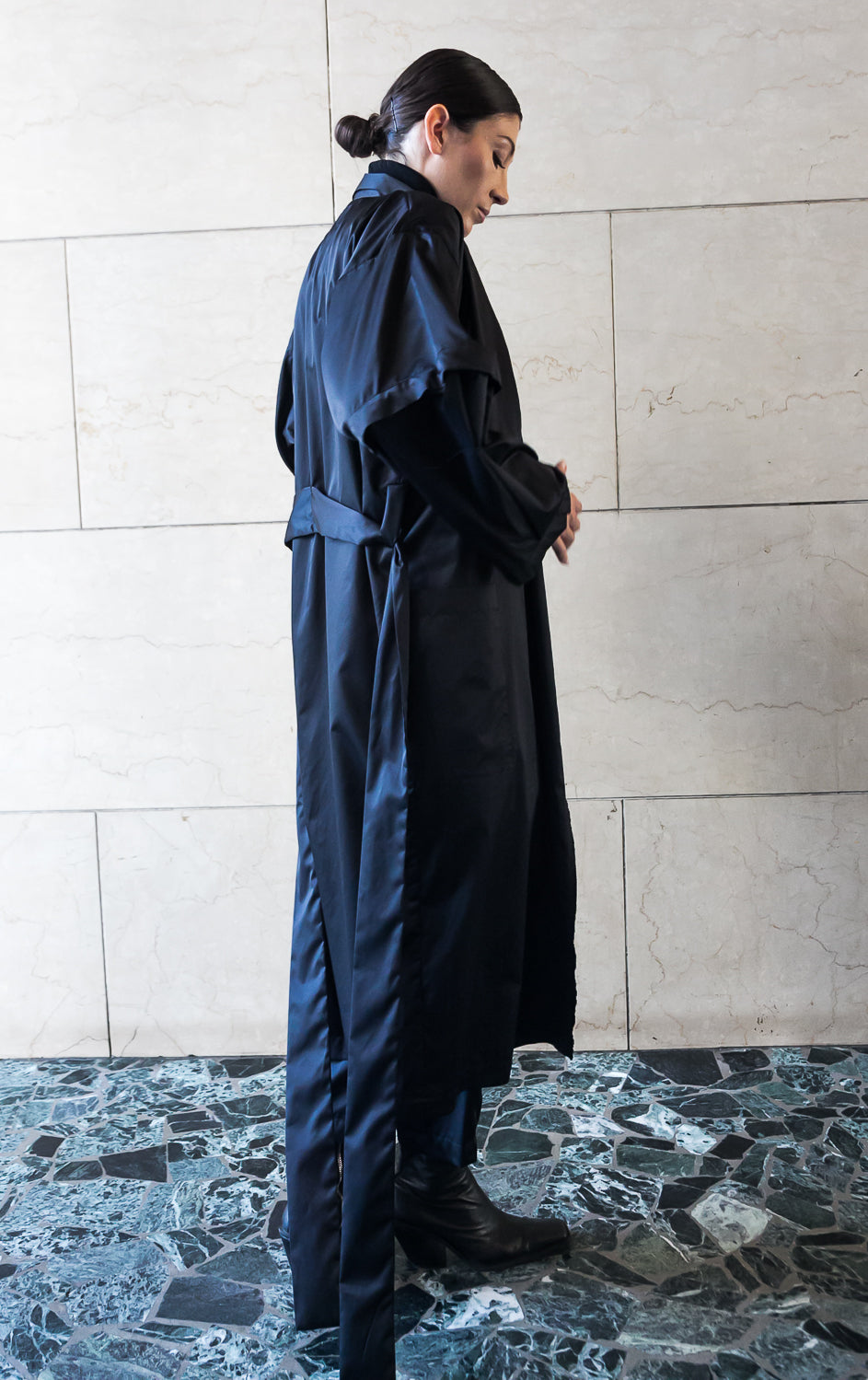 Recycled Polyester Mid Season Trench - Black/Olive/Ocra Newlife-2