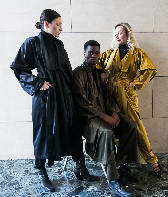 Recycled Polyester Mid Season Trench - Black/Olive/Ocra Newlife-4