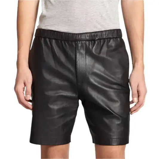Men’s Black Leather Shorts-0