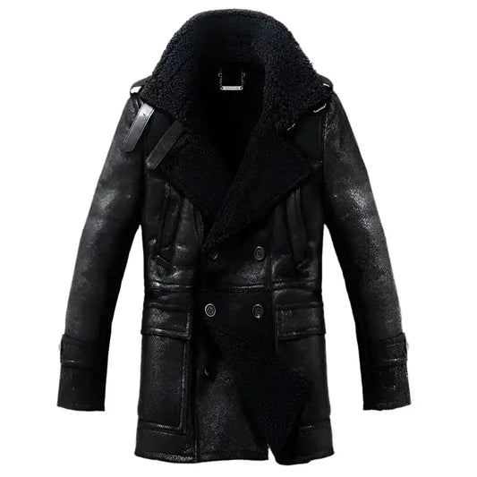 Men’s Long Black Sheepskin Fur Coat-0