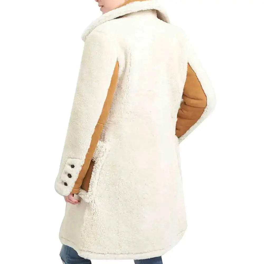 Women’s White Shearling Double-Breasted Coat-2