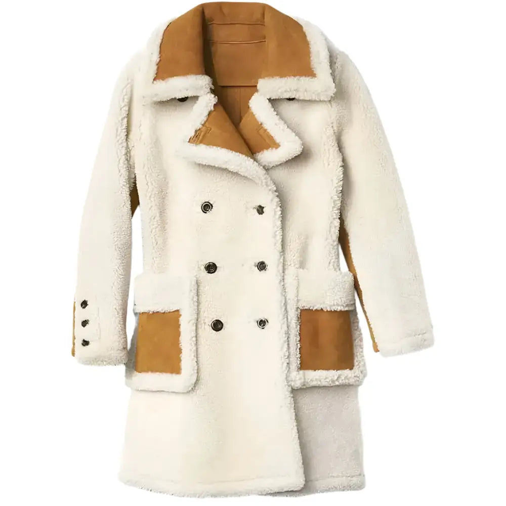 Women’s White Shearling Double-Breasted Coat-0