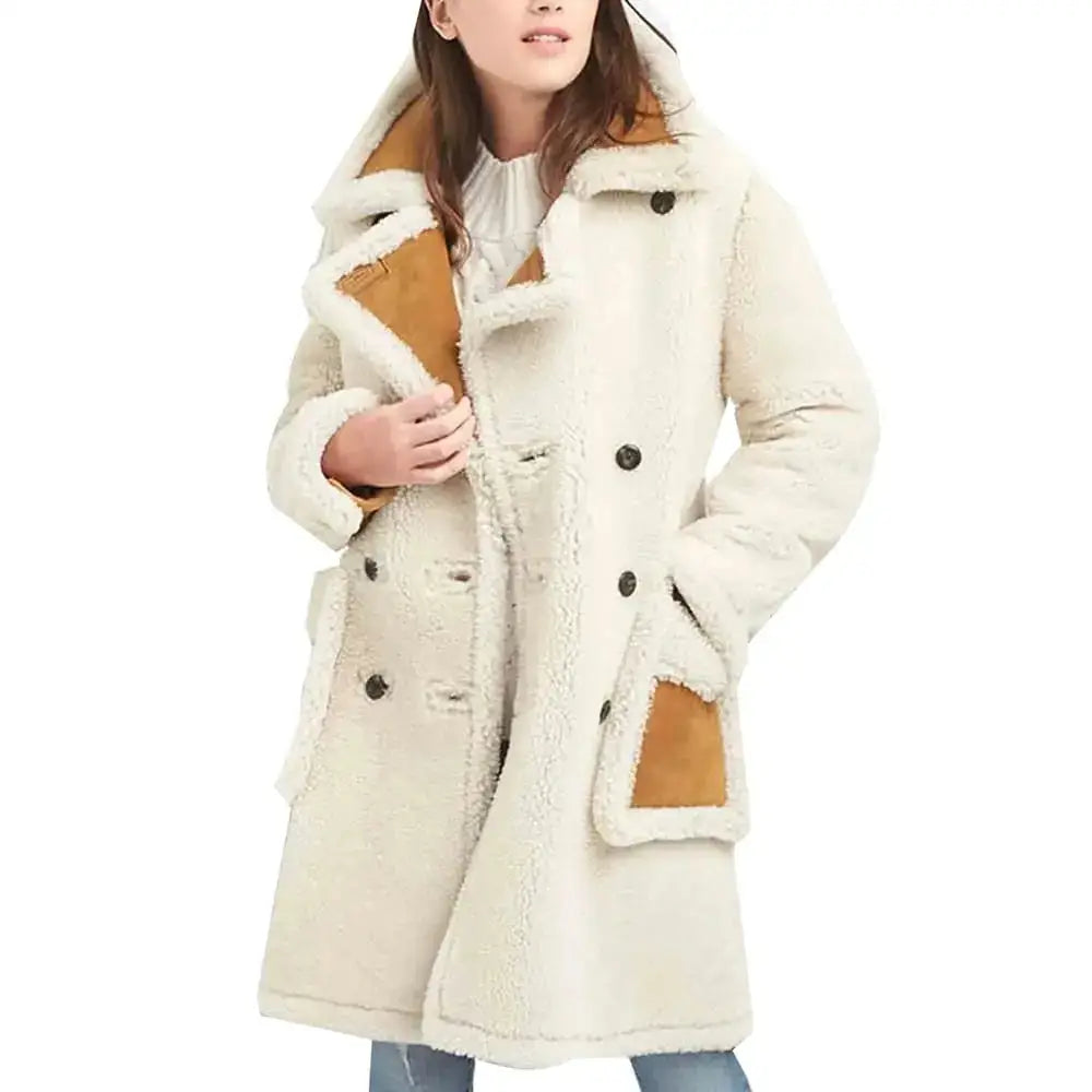 Women’s White Shearling Double-Breasted Coat-1